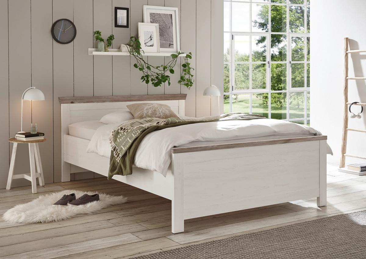 Bett Florenz Pinie Weiß Dekor, 140x200 - Hellbraun/Pinienfarben, Design, Holzwerkstoff (140/200cm) - MID.YOU