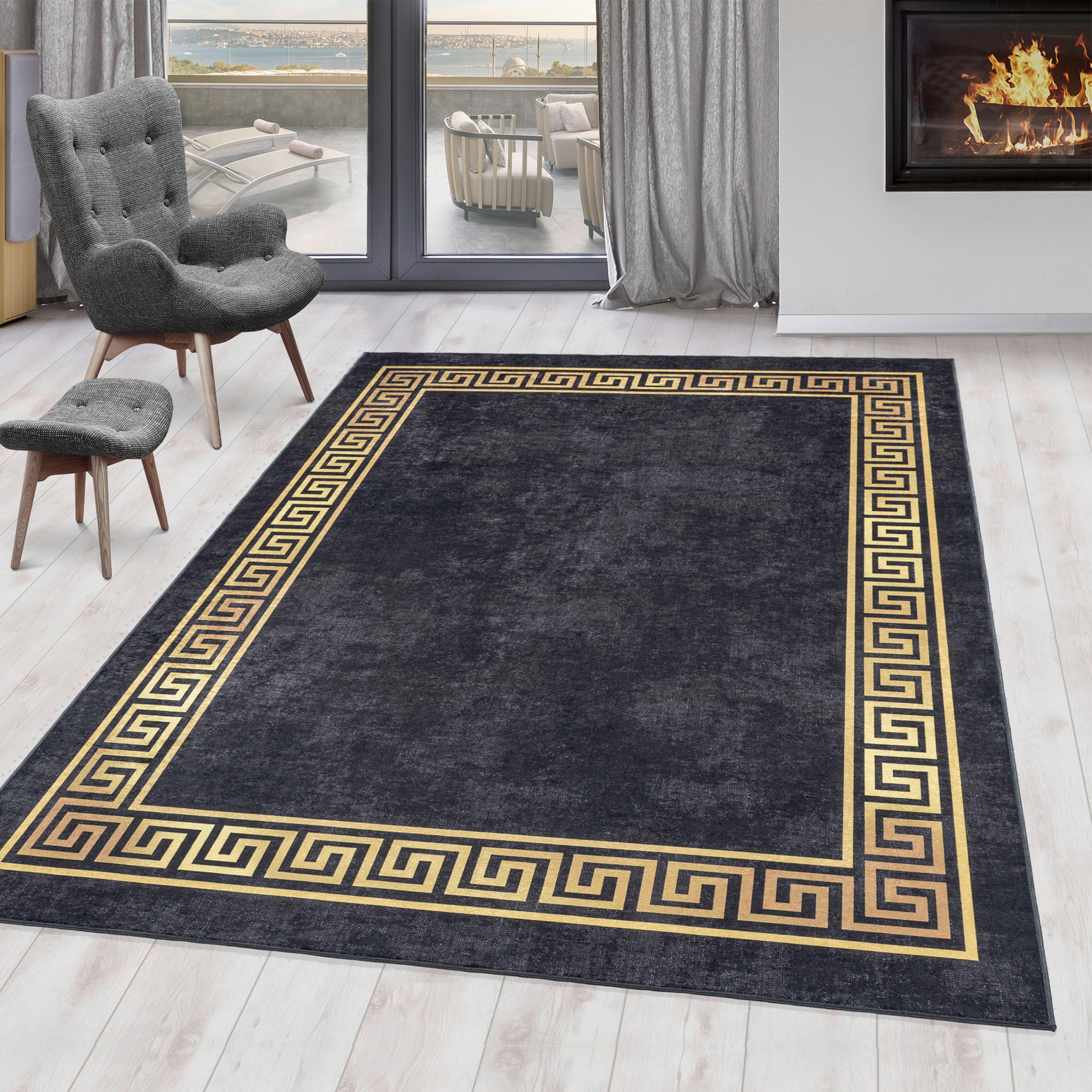Flachwebteppich Fiesta - Goldfarben/Schwarz, Design, Textil (80/150cm) - Novel