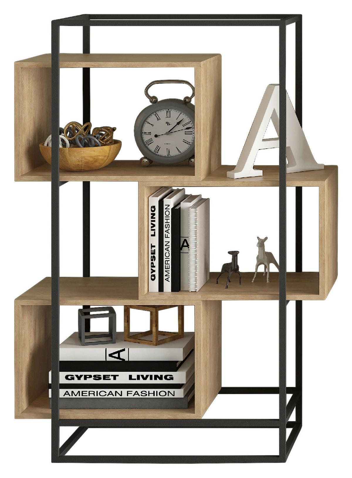 REGÁL ADRIAN -EXKLUSIV- - černá/přírodní barvy, Moderní, kov/kompozitní dřevo (80/126/33cm) - Mömax
