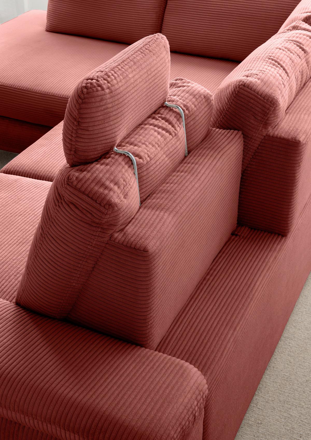 Eckschlafsofa Positano Koralle S: 261x206 Cm - Wildeiche/Koralle, MODERN, Textil (261/206cm) - Livetastic