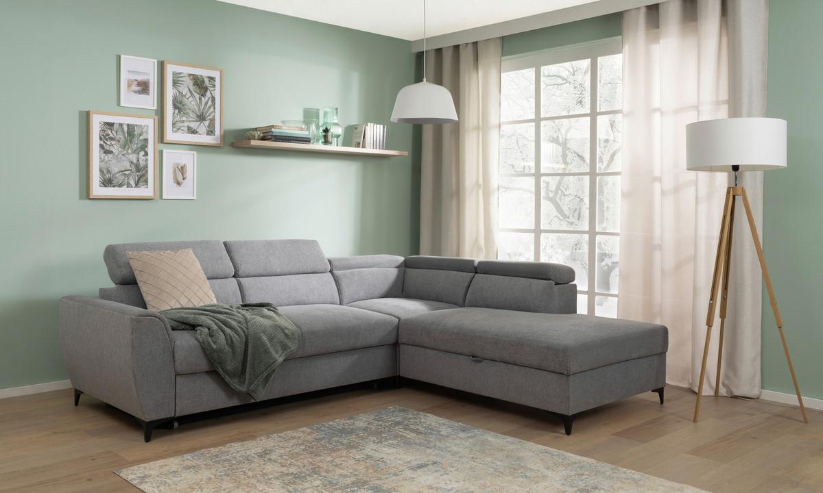 Ecksofa Lapis Grau S: 255/217 cm - Schwarz/Grau, KONVENTIONELL, Textil (255/217cm) - MID.YOU