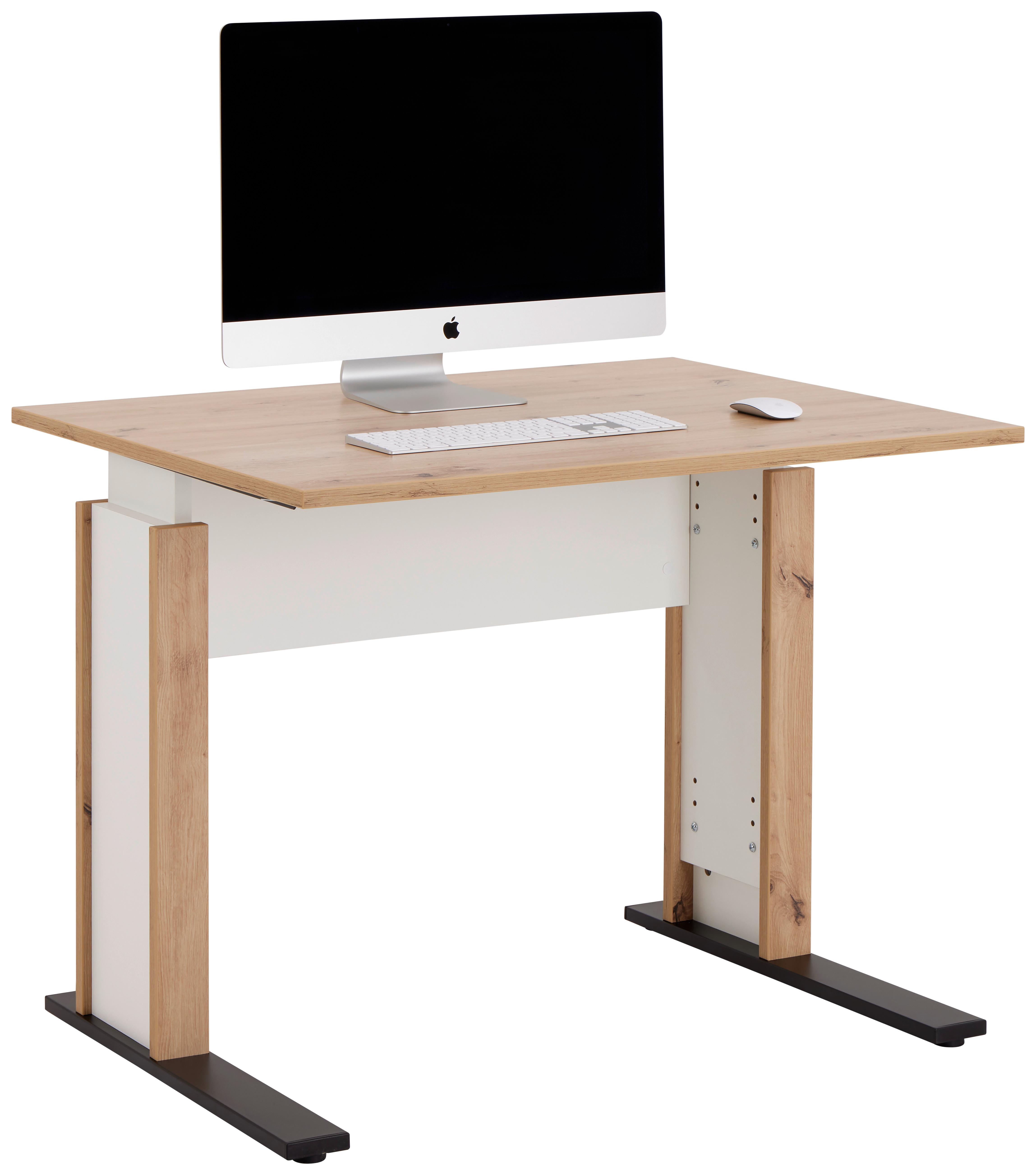 Schreibtisch M. Kabeldurchlass B:100cm H:71,5-80cm Kontor K9 - Schwarz/Weiß, MODERN, Holzwerkstoff/Metall (100/71,5-80/80cm)