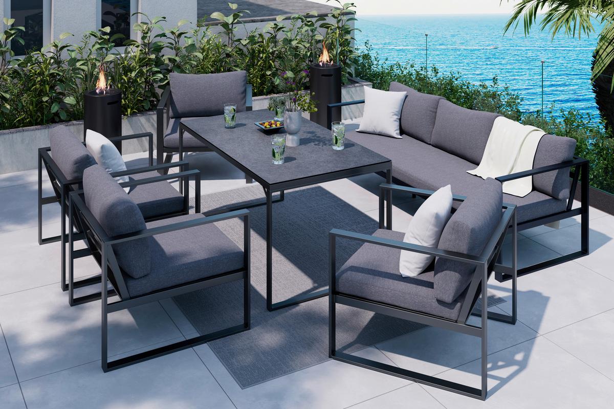 Gartentisch Brest - Anthrazit, MODERN, Glas/Metall (140/68/80cm) - Beldano