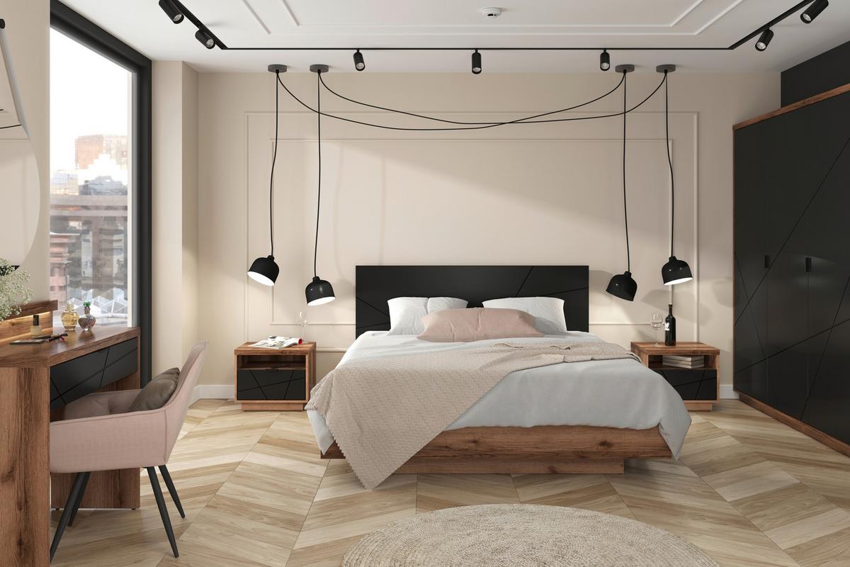 Nachtkästchen Schwarz/eiche Dekor H: 42,5 Cm Forn - Eichefarben/Schwarz, MODERN, Holzwerkstoff/Kunststoff (50/42,5cm) - MID.YOU