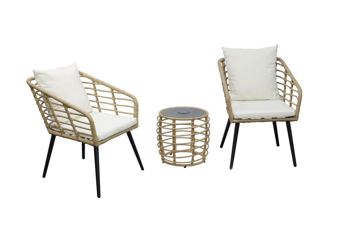 Balkonmöbel Set Sun Metall/ Kunststoff mit Kissen - Beige/Schwarz, MODERN, Glas/Kunststoff (56/72/66cm) - Beldano