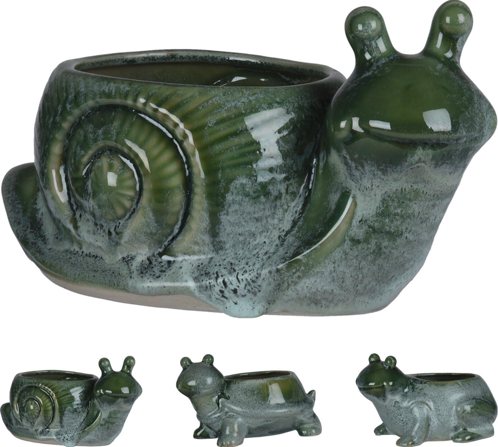 Pflanztier 3-Fach-Sortiert - Dunkelgrün, Design, Keramik (16,5/23,5/14cm)