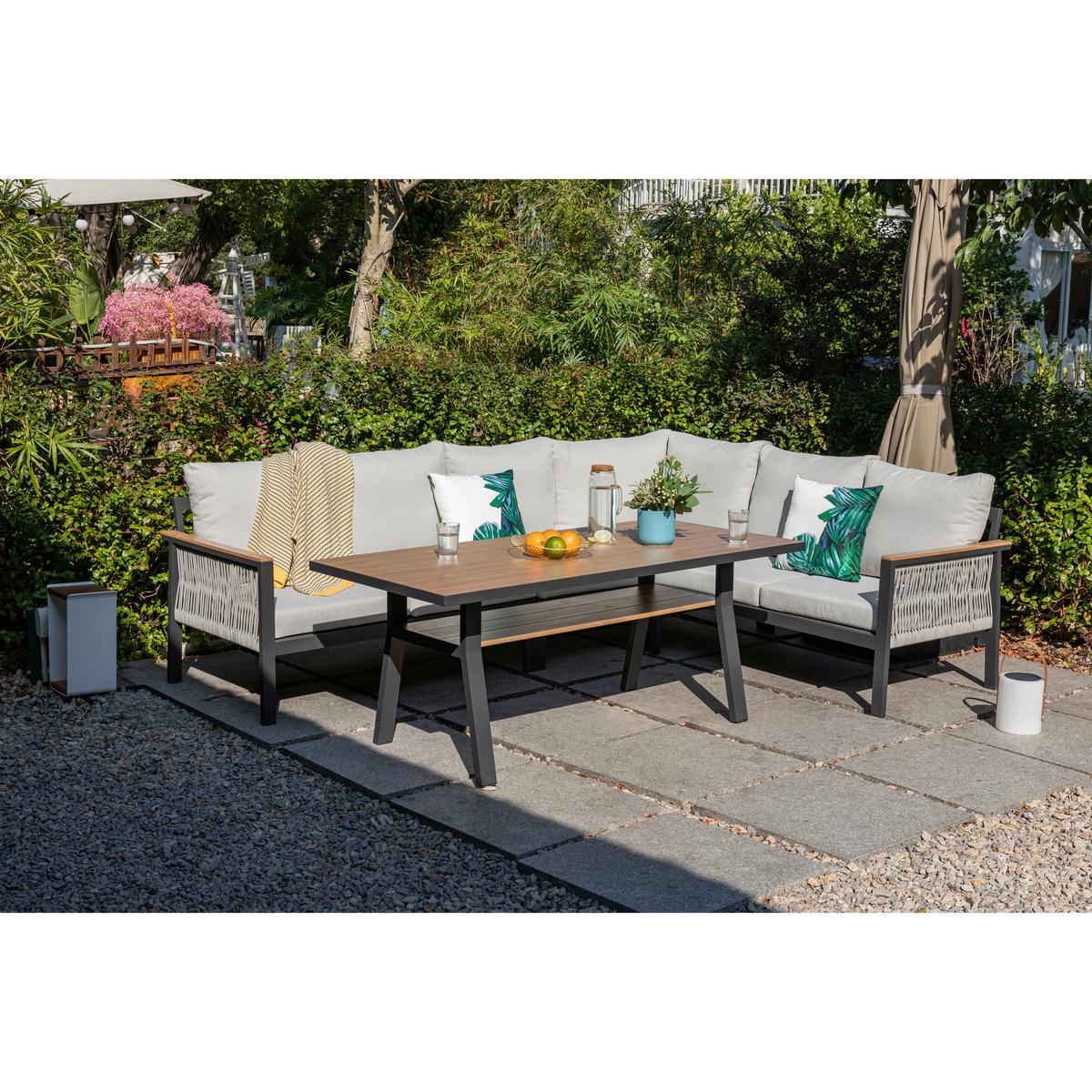 DINING-LOUNGESET CANORA - Ecru/Anthrazit, MODERN, Textil/Metall - Gardenson