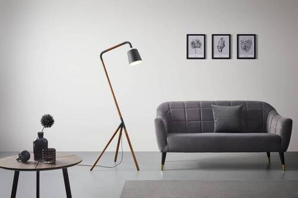 Stojící svítidlo PIPER - černá, Moderní, kov/dřevo (63/62/169cm) - Bessagi Home