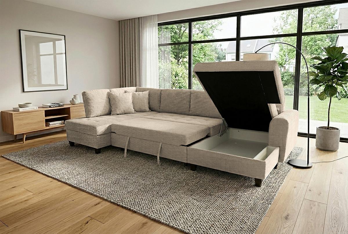 Wohnlandschaft Moritz Graubraun U-Form:178x324x155cm - Graubraun, Trend, Textil (178/324/155cm)