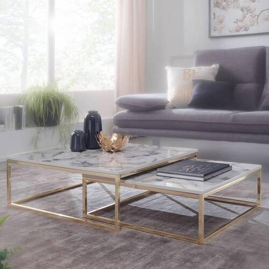 Couchtisch 2er-Set in Marmoroptik weiß/Gold