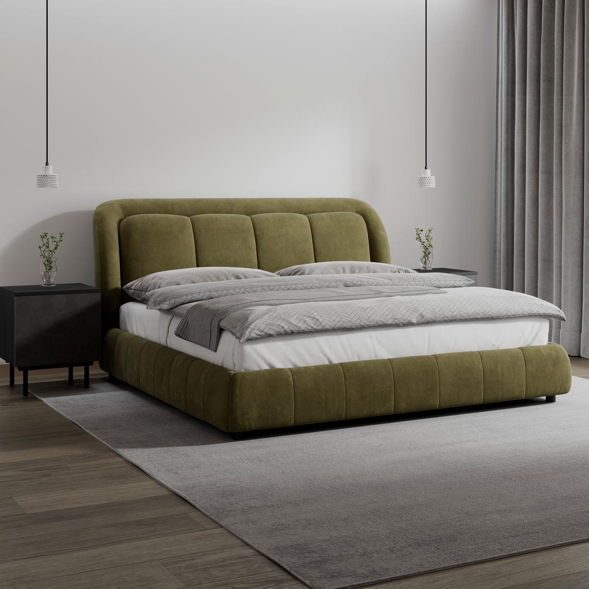 Čalúnená posteľ ANTON 180x200 cm,  tmavozelená - svetlohnedá/čierna, Modern, kov/drevo (180/200cm) - Bessagi Home