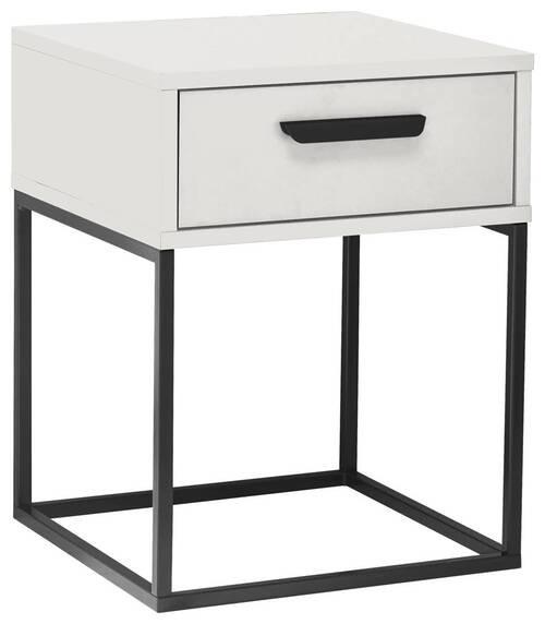 Noční stolek SUNA 1 zásuvka dekor bílá - bílá/černá, Moderní, kov/kompozitní dřevo (40/52/38,5cm)