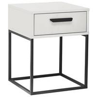 Noční stolek SUNA 1 zásuvka dekor bílá - bílá/černá, Moderní, kov/kompozitní dřevo (40/52/38,5cm)