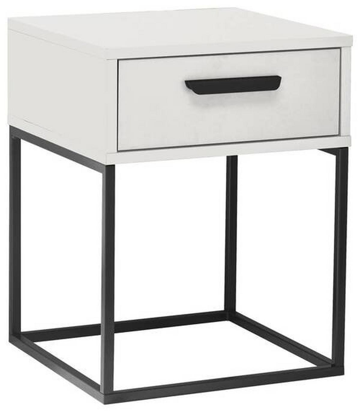 Noční stolek SUNA 1 zásuvka dekor bílá - bílá/černá, Moderní, kov/kompozitní dřevo (40/52/38,5cm)