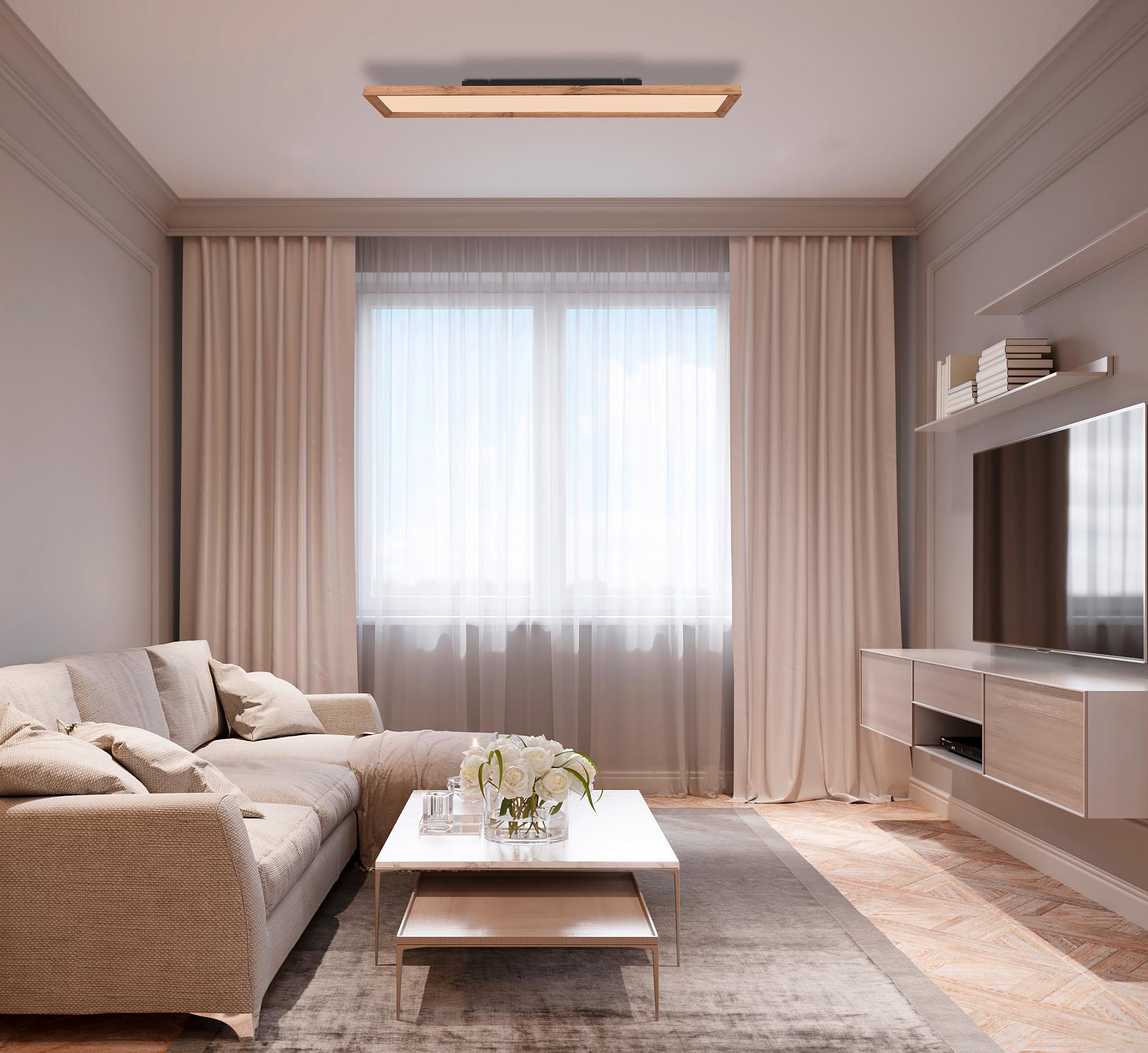 LED-Deckenleuchte 41595d4 L: 80 cm - Opal/Naturfarben, Natur, Holzwerkstoff/Kunststoff (80/20/8,5cm) - Globo