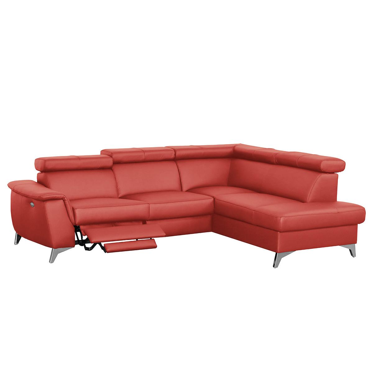 Ecksofa Lince Rot S: 257x197 Cm - Chromfarben/Rot, Design, Leder/Textil (257/197cm) - Livetastic