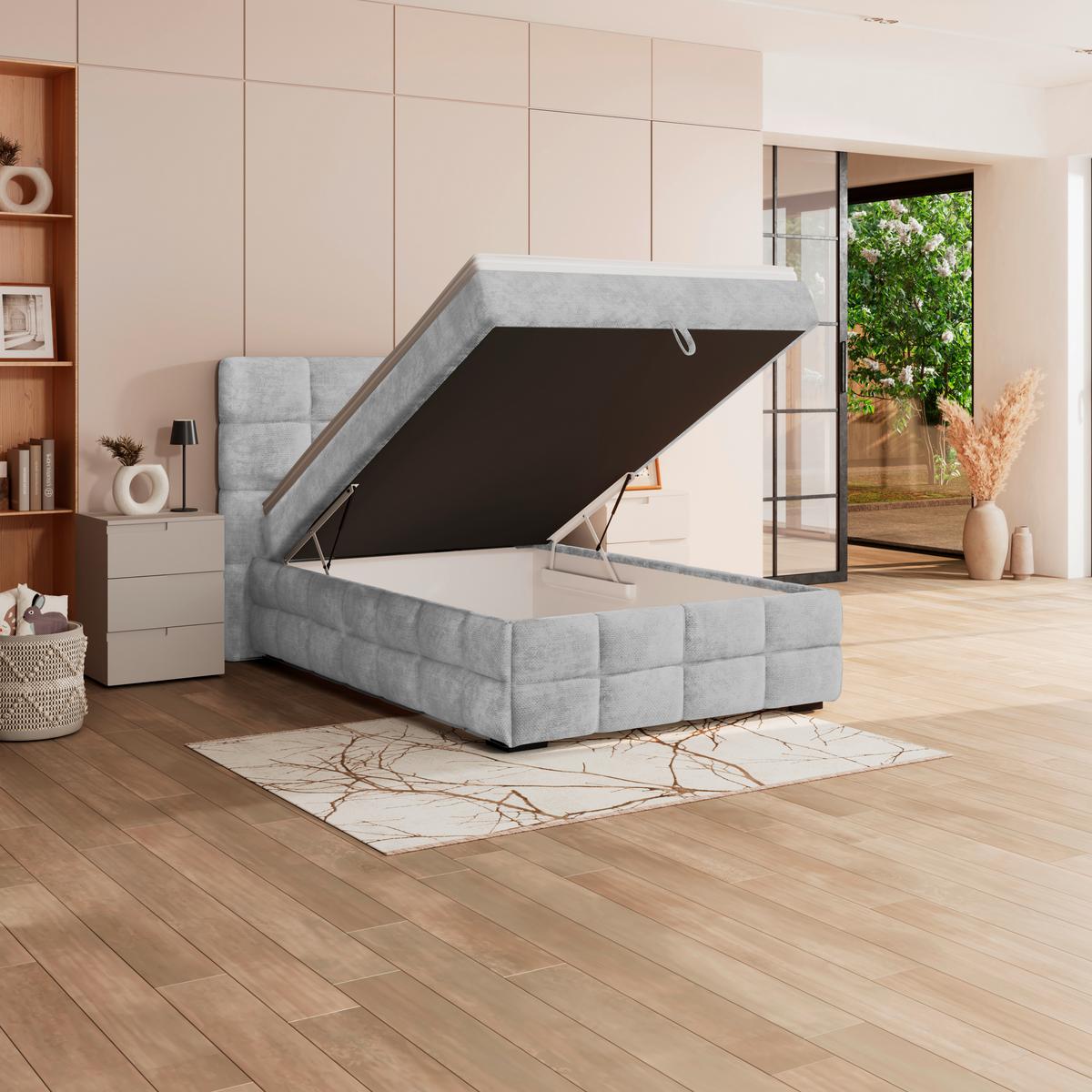 Čalouněná postel VEGA 120x200 cm, světle šedá - bílá/černá, Trend, dřevo/textil (120/200cm)