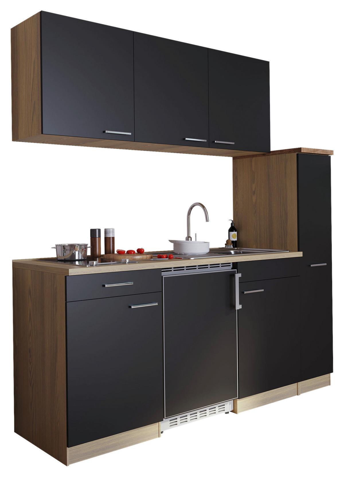 Küchenblock Luis Singleküche 180 cm - Eichefarben/Schwarz, Basics, Holzwerkstoff (180cm) - Respekta