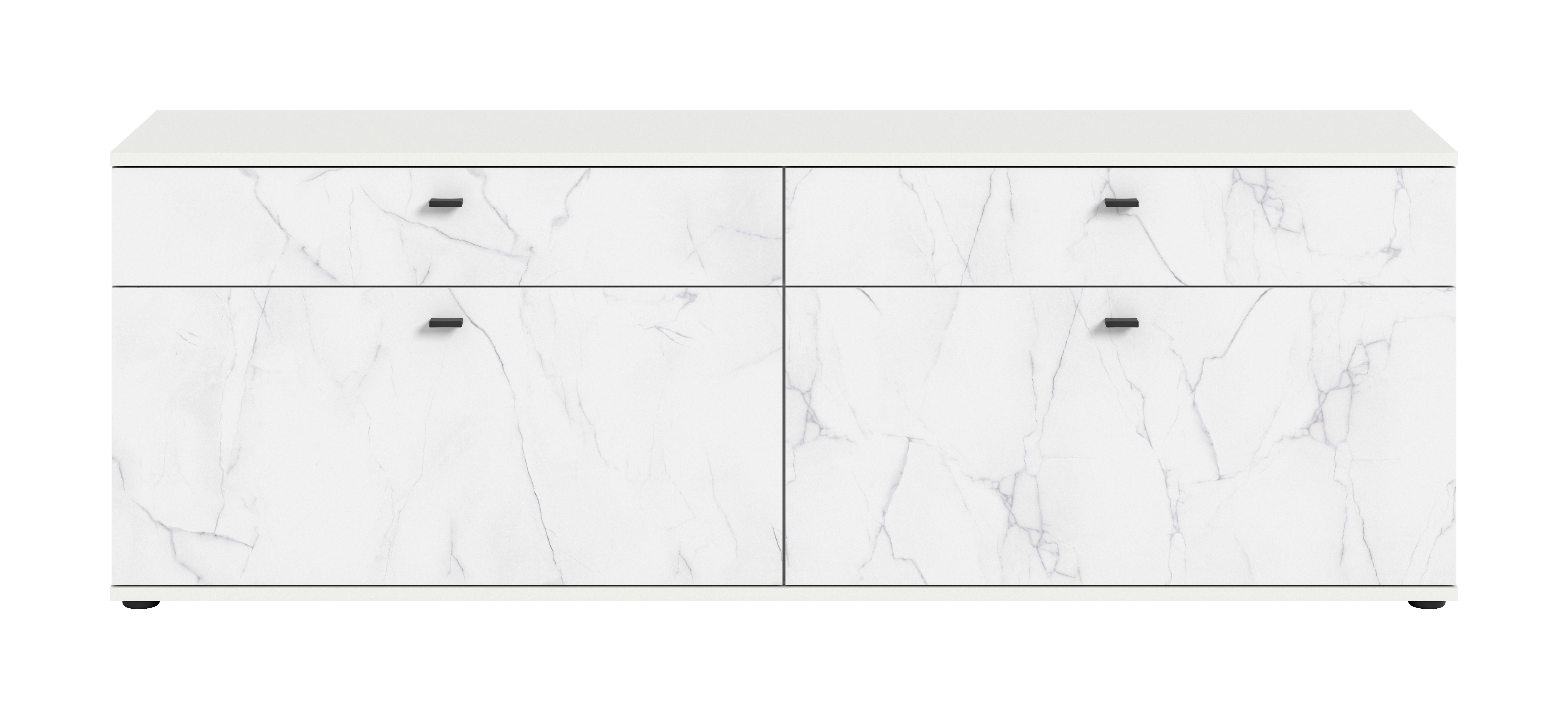 Lowboard Stone Weiß B: 180 cm - Schwarz/Weiß, Design, Holzwerkstoff (180/62/40cm) - MID.YOU