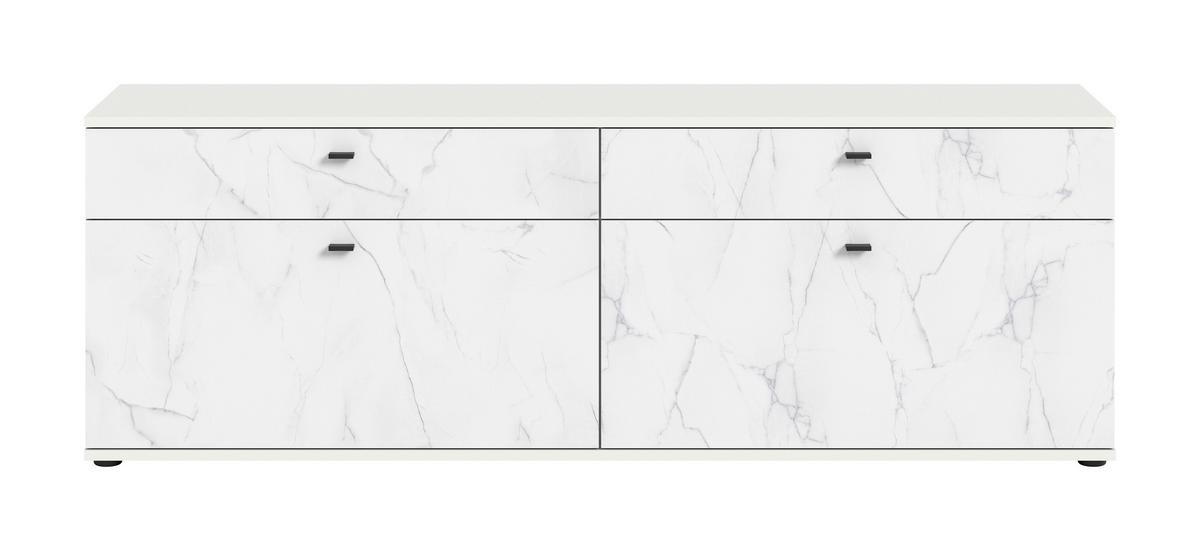 Lowboard Stone Weiß B: 180 Cm - Schwarz/Weiß, Design, Holzwerkstoff (180/62/40cm) - MID.YOU