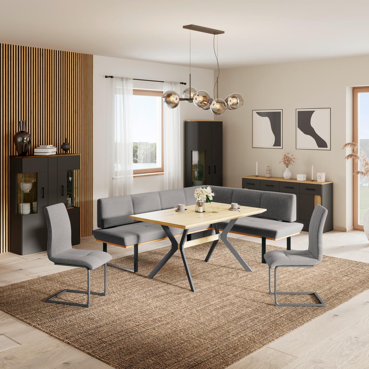 Eckbank Tristan Webstoff grau, S:225x175cm - Schwarz/Grau, MODERN, Holz/Textil (225/175cm) - James Wood