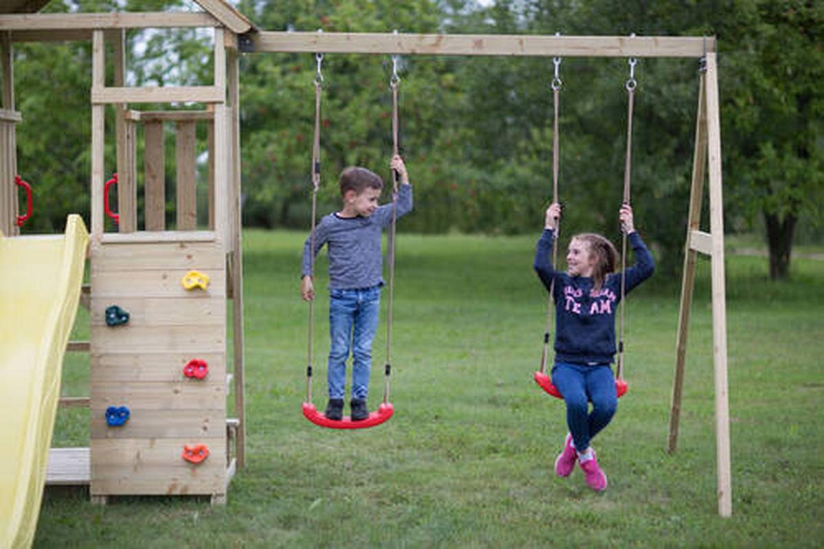 Spielturm Giraffe Gelb/Naturfarben, B: 340 cm - Gelb/Naturfarben, KONVENTIONELL, Holz (340/270/280cm)
