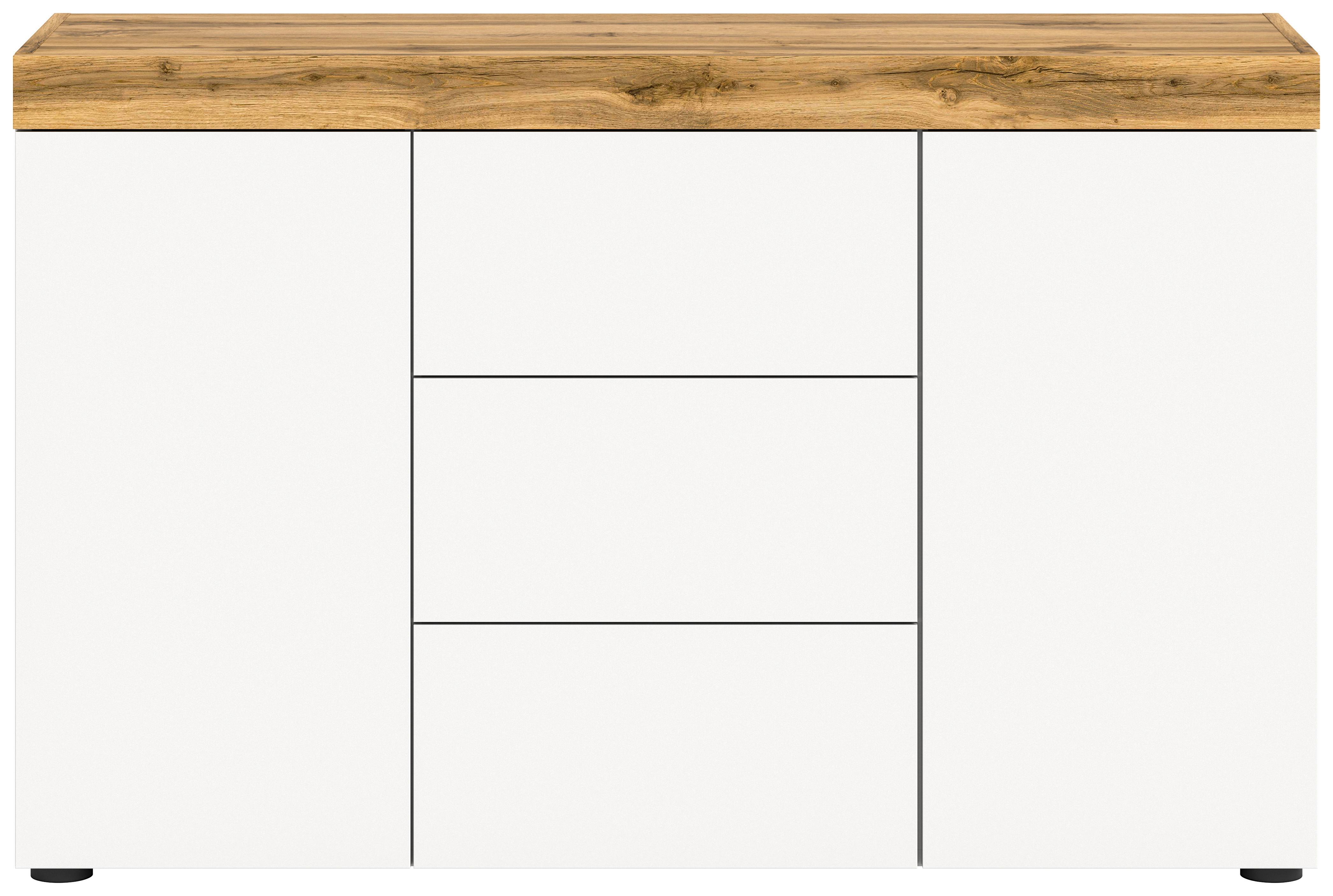 Sideboard Sugar Weiß/eiche Dekor B: 125 Cm - Eiche Wotan/Weiß, Design, Holzwerkstoff (125/80/37cm) - MID.YOU