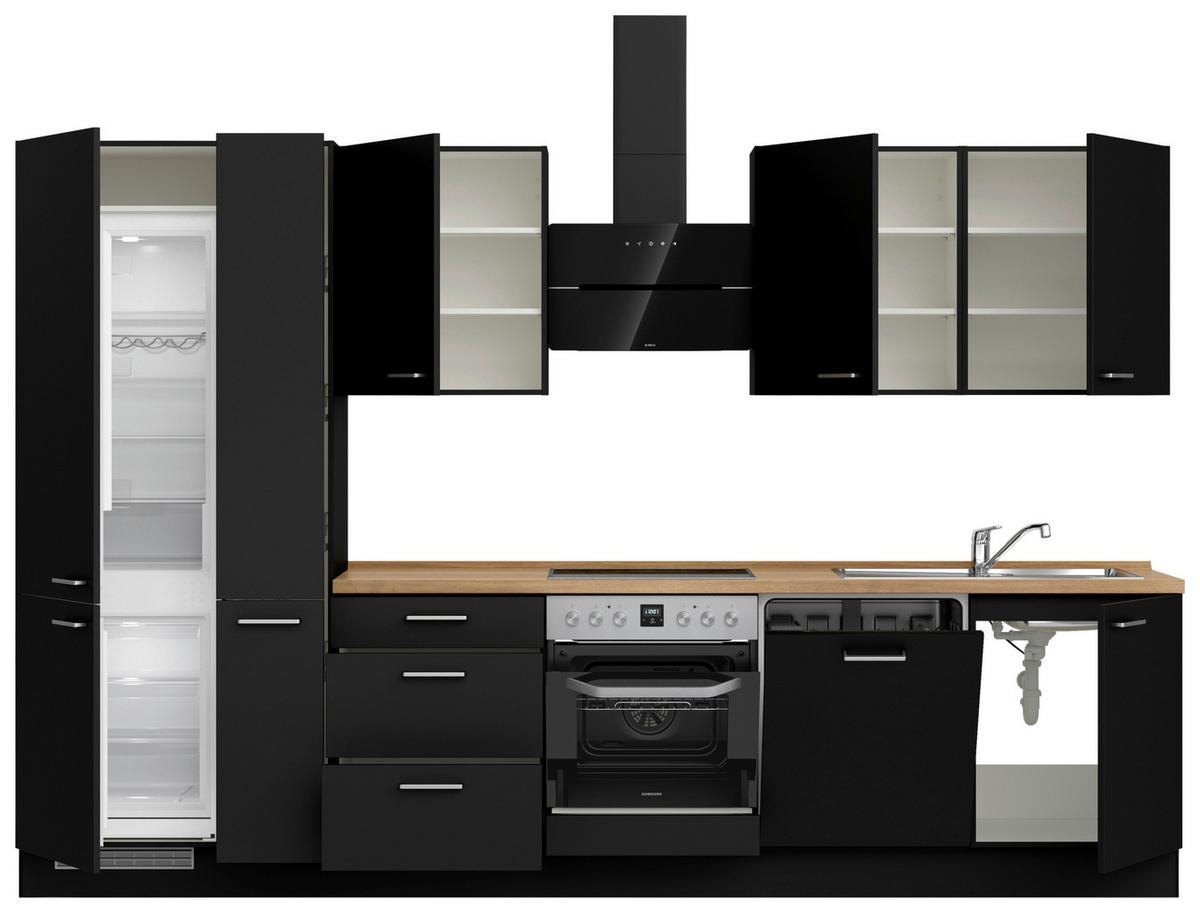 Kuchyňská linka 330 cm, čierna matná/ barva dub - černá/barvy dubu, Moderní, kov/kompozitní dřevo (330cm) - Nobilia