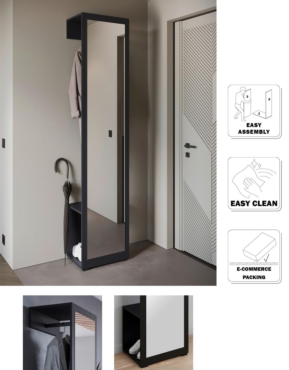 Garderobe Dino 099 Schwarz B: 50 Cm - Schwarz, Basics, Holzwerkstoff (50/190/35cm) - P & B