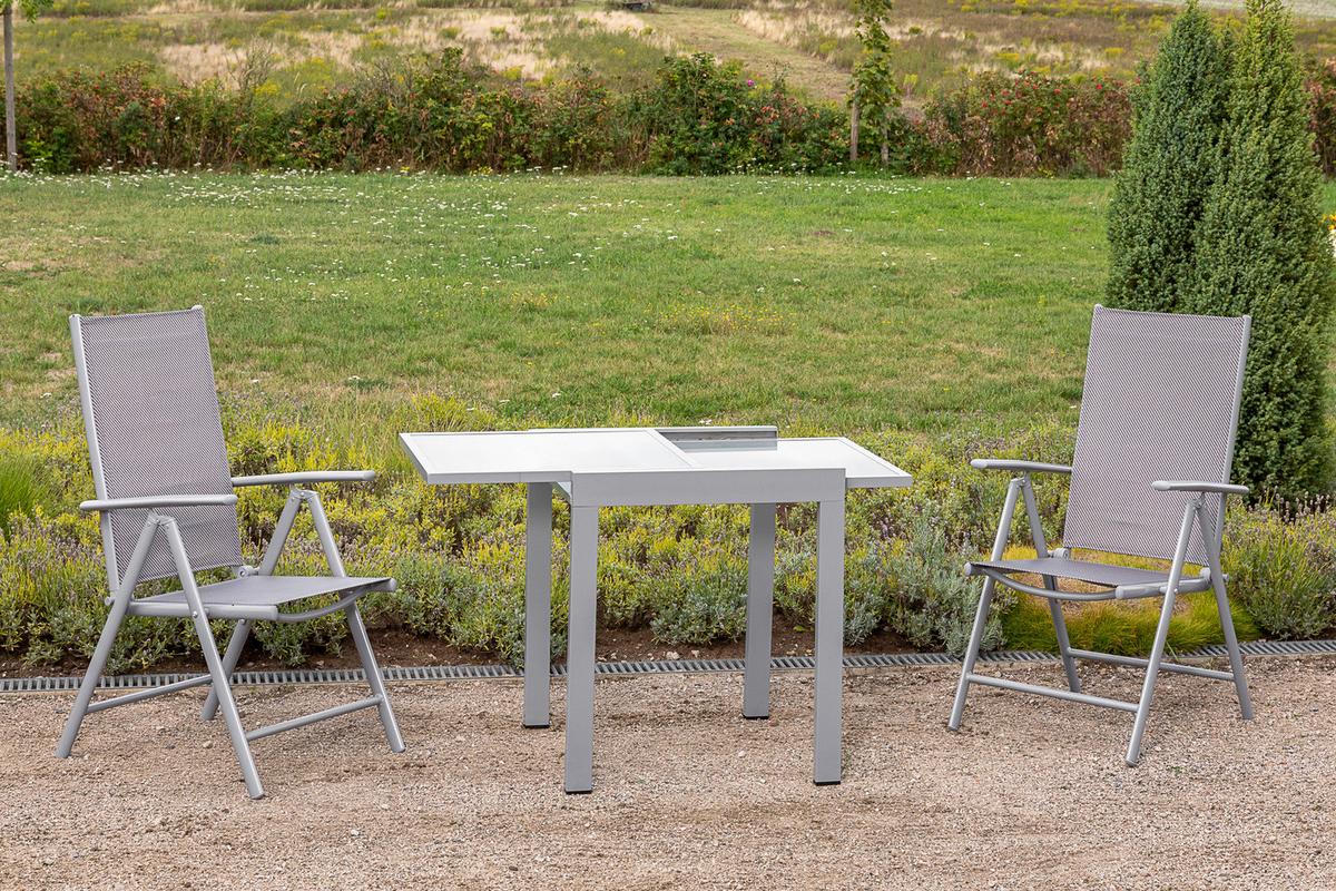 Gartenmöbel Set 3-Tlg Amalfi aus Metall/Kunststoff - Silberfarben/Braun, MODERN, Kunststoff/Metall - Gardenson