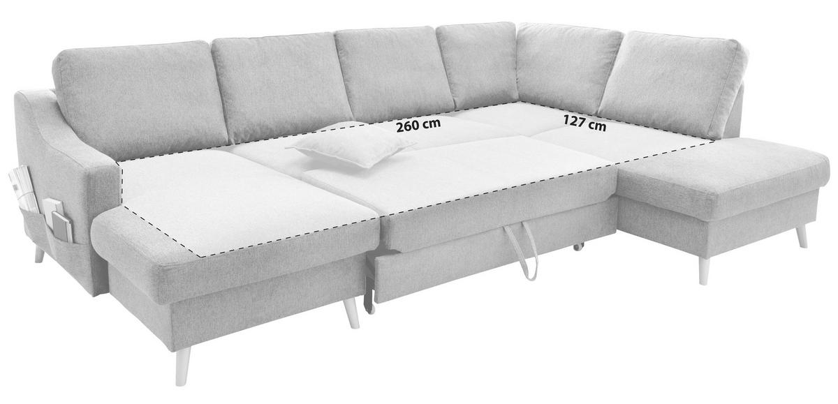 Wohnlandschaft Valentina Mit Schlaffunktion Blau - Blau/Naturfarben, KONVENTIONELL, Textil (150/301/200cm) - P & B