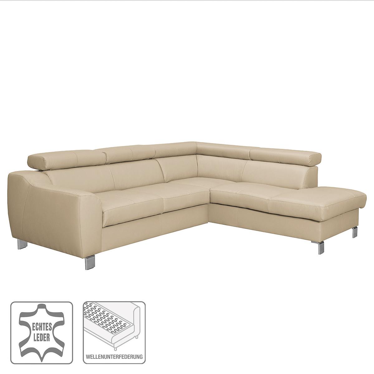 Ecksofa Aspen Lederlook Beige 245x208 Cm - Chromfarben/Beige, Design, Leder/Textil (245/208cm) - Livetastic