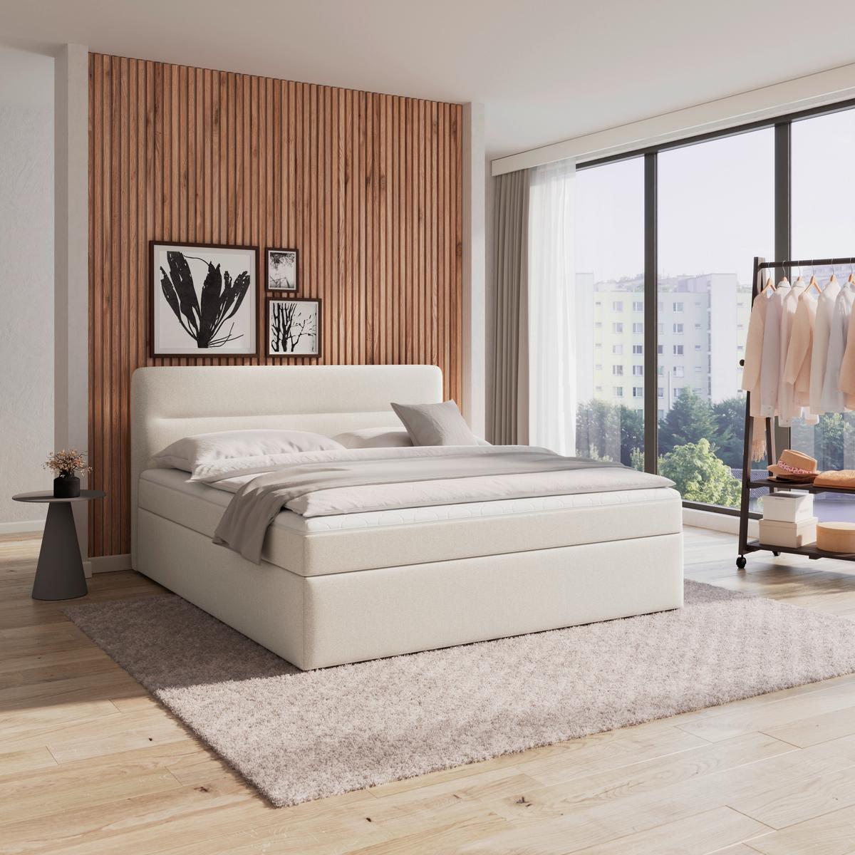 Boxspringová postel MARCO 160x200, béžová - černá/krémová, Moderní, dřevo/textil (160/200cm) - Bessagi