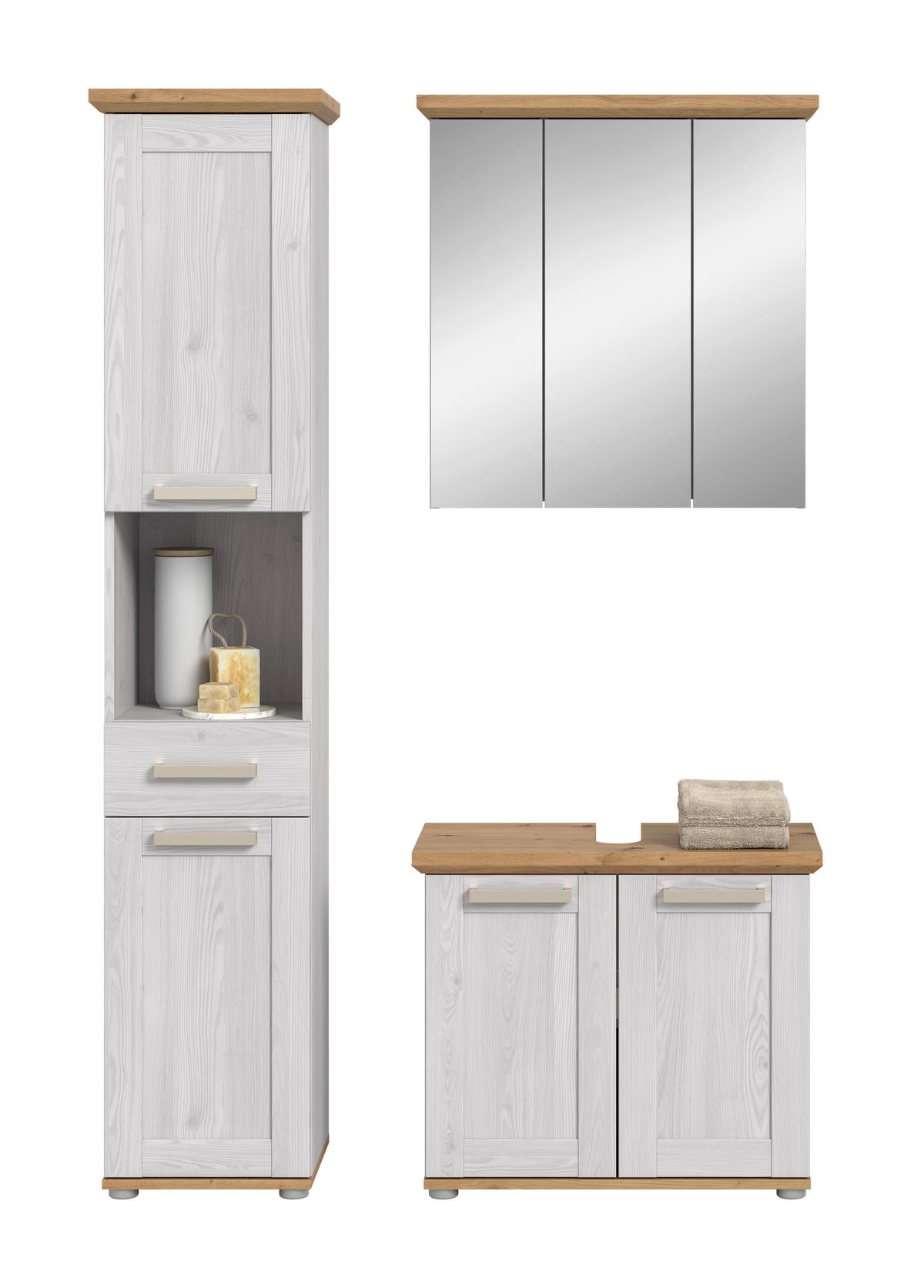 Badezimmer Verona Lärchefarben/Eiche D. B: 108cm - Silberfarben/Lärchefarben, Trend, Glas/Holzwerkstoff (108cm) - MID.YOU