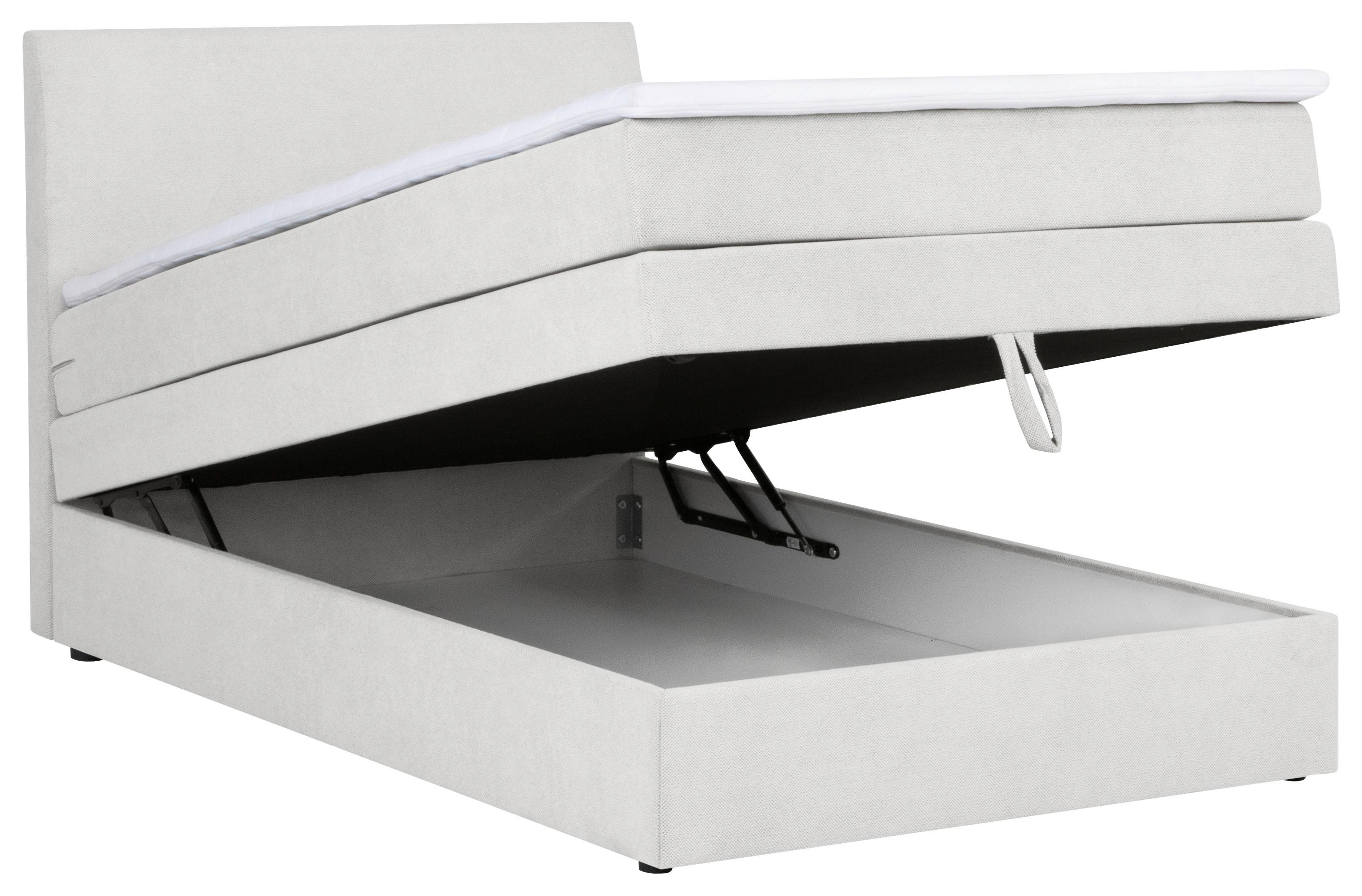 Boxspringbett mit Topper + Bettkasten 140x200 cm Wickie - Hellgrau/Schwarz, KONVENTIONELL, Holz/Textil (140/200cm)