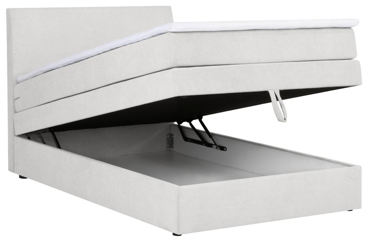 Boxspringbett Mit Topper & Bettkasten 90x200 Cm Wickie - Hellgrau/Schwarz, KONVENTIONELL, Holz/Textil (90/200cm)