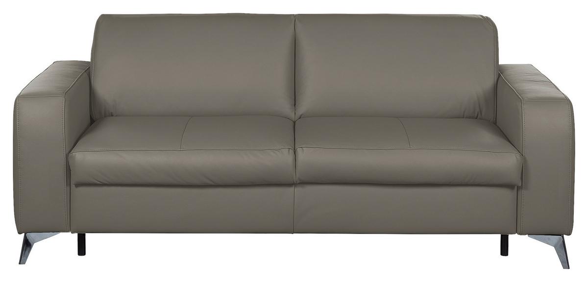 Schlafsofa Aloe Echtleder Schlammfarben B: 204 cm - Schlammfarben/Silberfarben, Design, Leder (204/84/104cm) - Livetastic