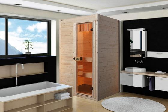 Sauna aus Fichtenholz mit zwei Sitzbänken Sauna mit zwei Sitzbänken