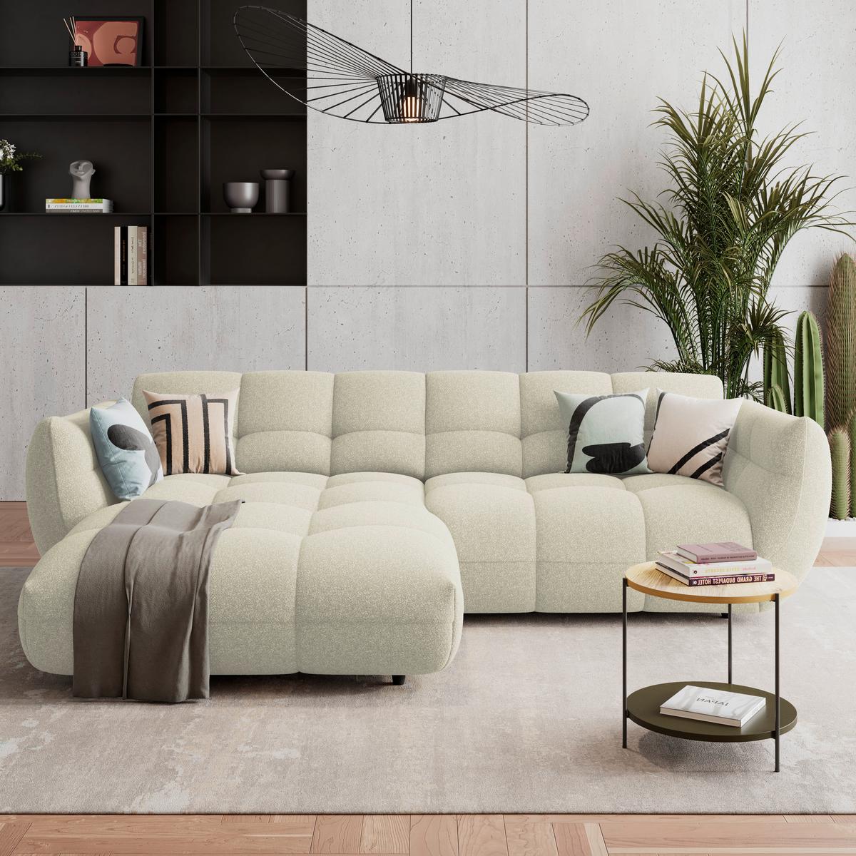 Ecksofa Panda Chenille elfenbein, 178x280cm - Elfenbein/Dunkelgrün, Trend, Textil (178/280cm)