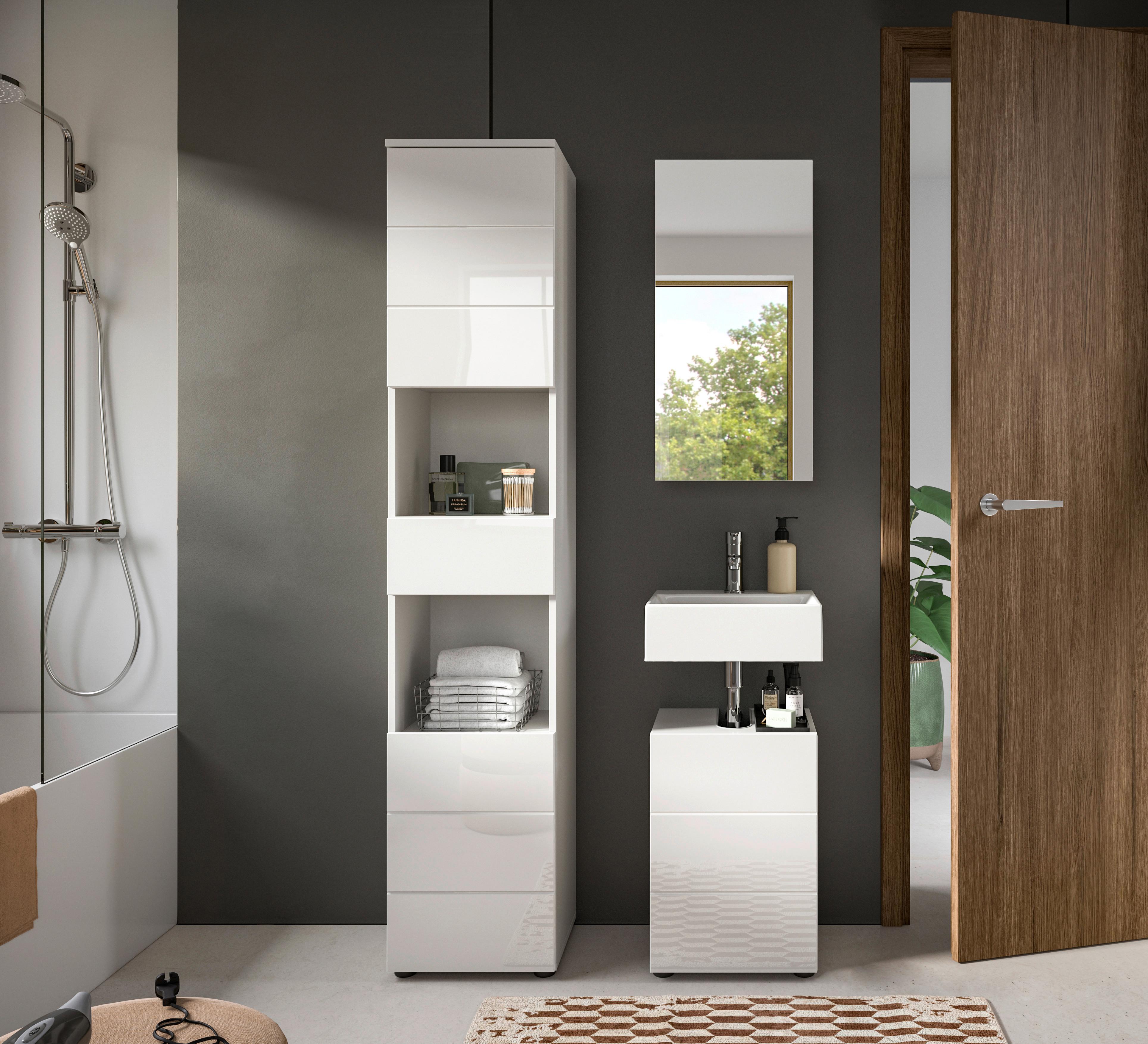 Badezimmer Vira Weiß B: 76 Cm - Weiß Hochglanz/Schwarz, MODERN, Holzwerkstoff (76cm) - MID.YOU