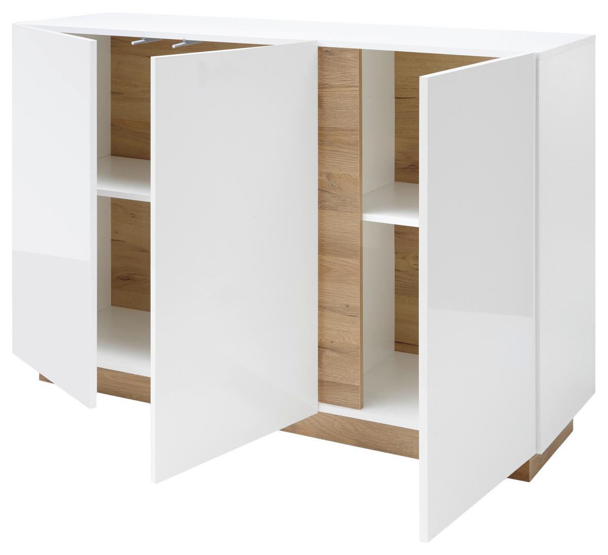 Sideboard Clair Weiß/Eiche Dekor B:138cm - Eichefarben/Weiß, Design, Holzwerkstoff (138/91/40cm) - MID.YOU