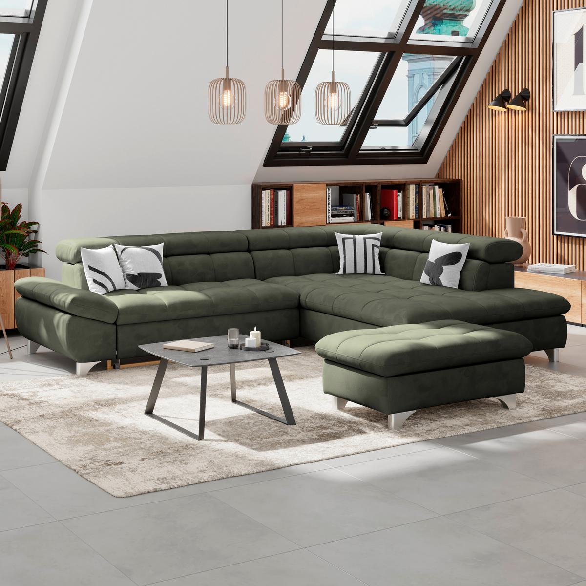 Hocker Gemini Waldgrün, B: 108cm - Chromfarben/Dunkelgrün, KONVENTIONELL, Textil (108/46/108cm)