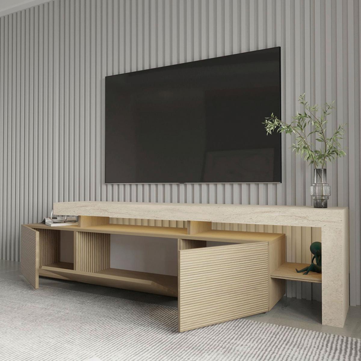 TV-ELEMENT Travertine/Eiche B: 192cm - Eichefarben/Beige, MODERN, Holzwerkstoff (192/53/37cm)
