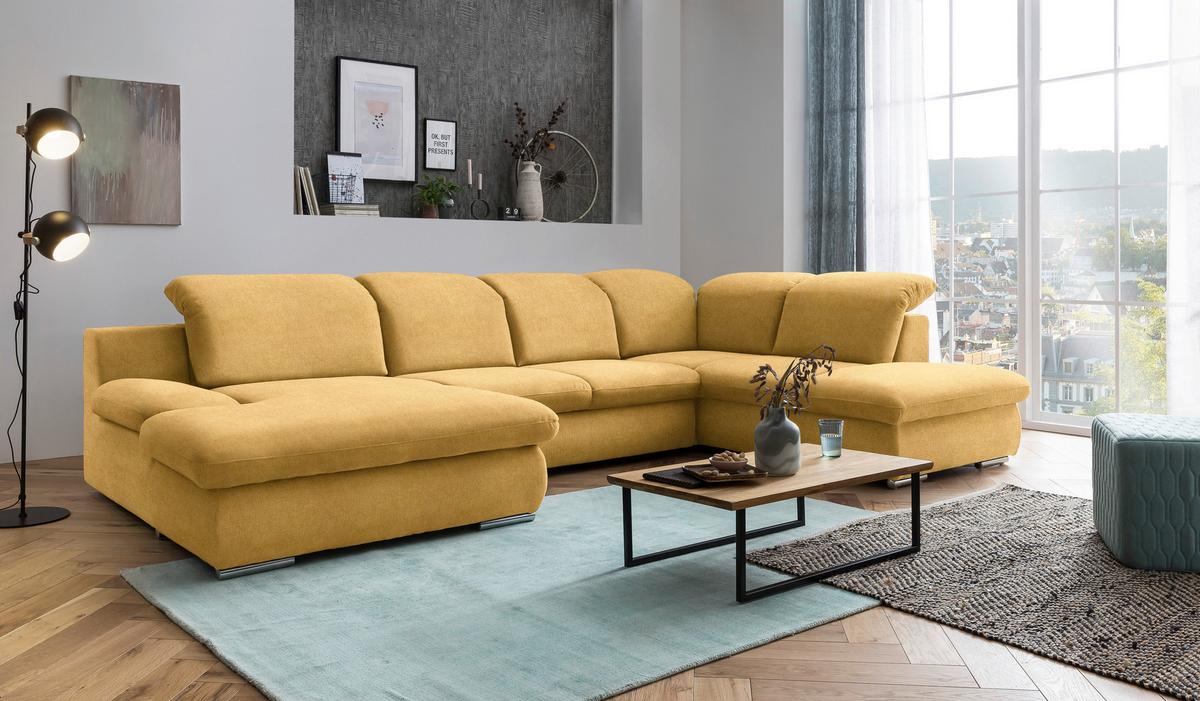 Wohnlandschaft Isona Gelb - Chromfarben/Gelb, Design, Textil (165/353/212cm) - Livetastic