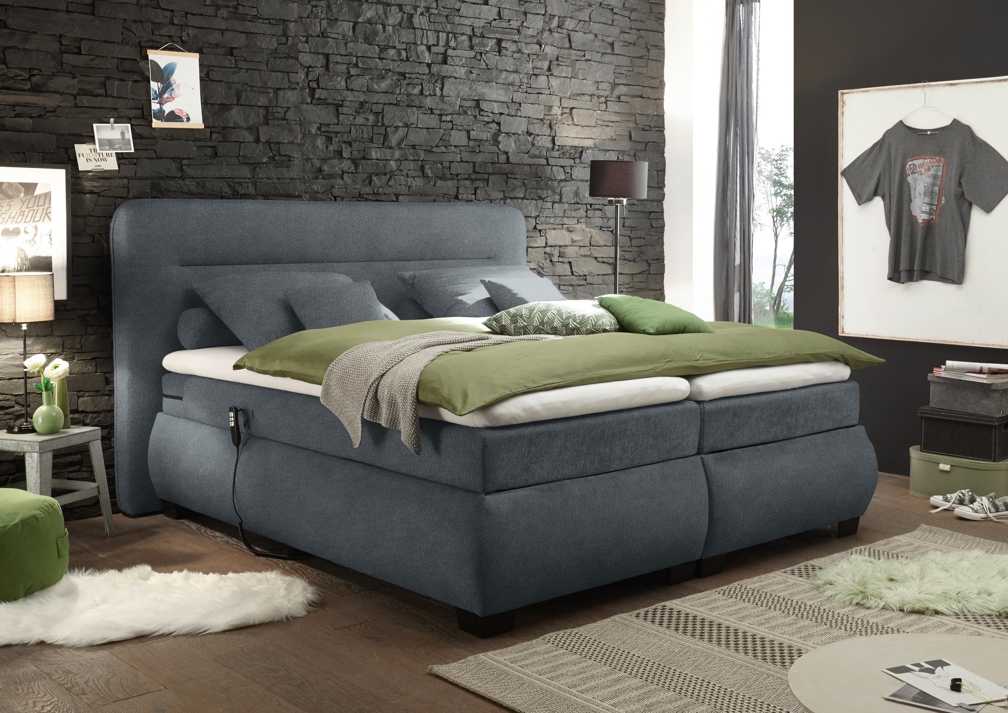 Boxspringbett Mit Topper 180x200 Evolution Verstellbar - Anthrazit/Schwarz, KONVENTIONELL, Textil (180/200cm) - MID.YOU