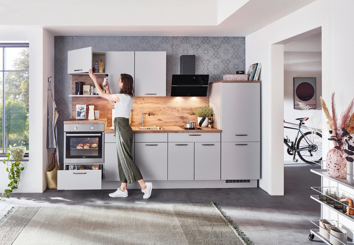Küchenzeile Fontana Ohne Geräte 295 Cm Steingrau - Eichefarben, MODERN, Holzwerkstoff (295cm)