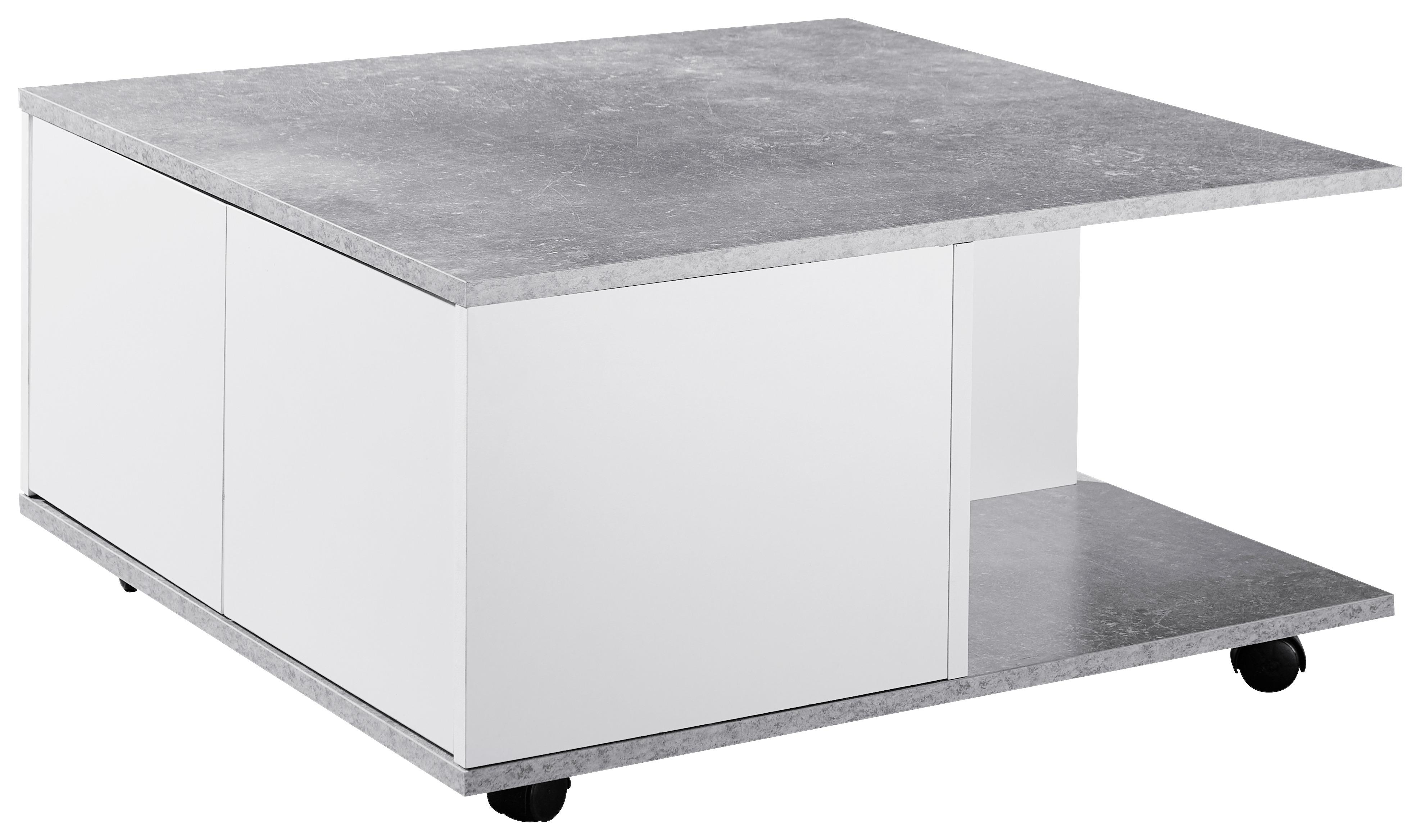 MID.YOU Couchtisch Mit Stauraum / Auf Rollen, Grau/Weiß