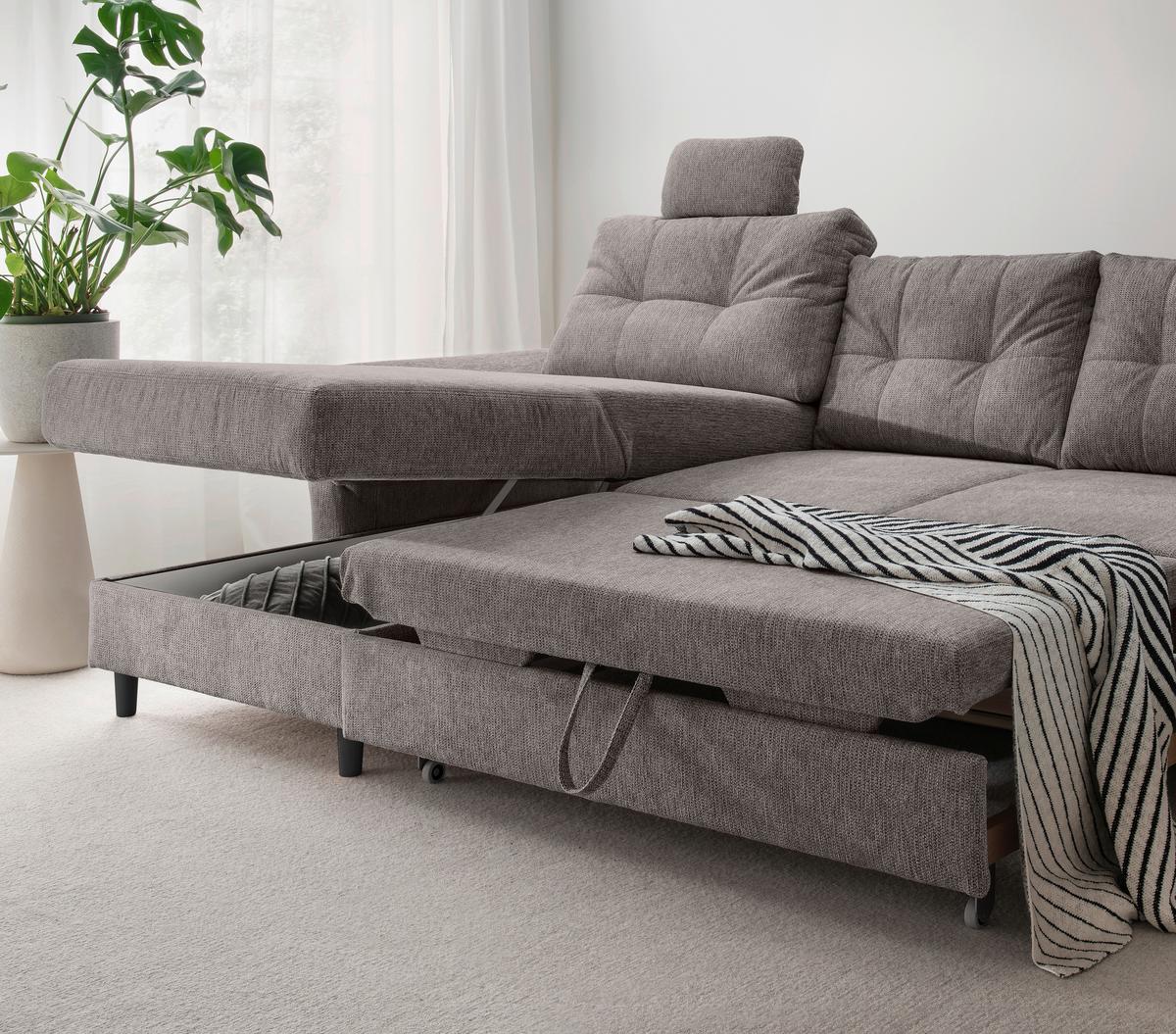 Wohnlandschaft Brizzini Graubraun U: 176x338x206 cm - Graubraun/Schwarz, MODERN, Textil (176/338/206cm) - Livetastic