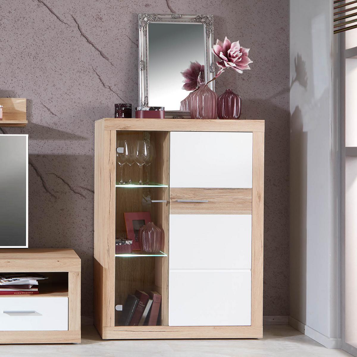 VITRÍNA MALTA - čierna/biela, Modern, kompozitné drevo/plast (96/132/35cm)