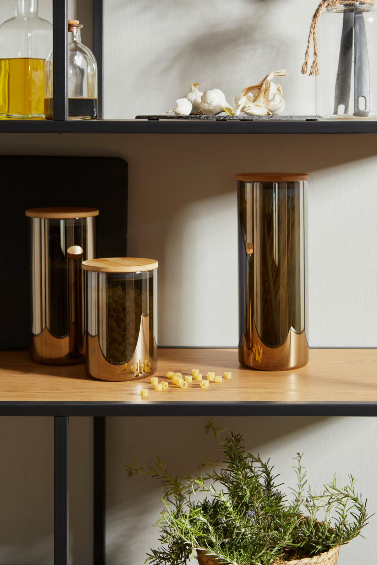 Vorratsglas Cedric - Naturfarben/Grau, Basics, Glas/Holz (10/28cm) - James Wood